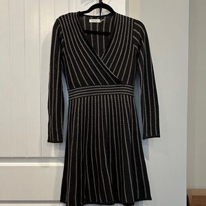 Calvin Klein Black and Gray Striped Long Sleeve Dress